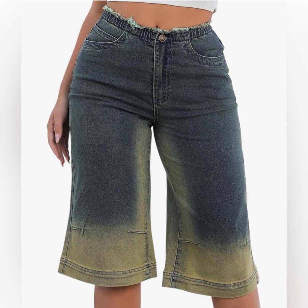 Womens casual stretch mid waist rip jeans size XL
